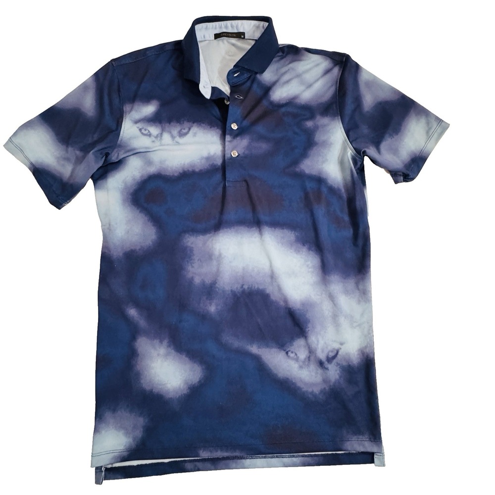 Greyson Polo Shirt Men's‎ M Spirit Wolf Tie Dye Golf  4-way Stretch Wicking Logo